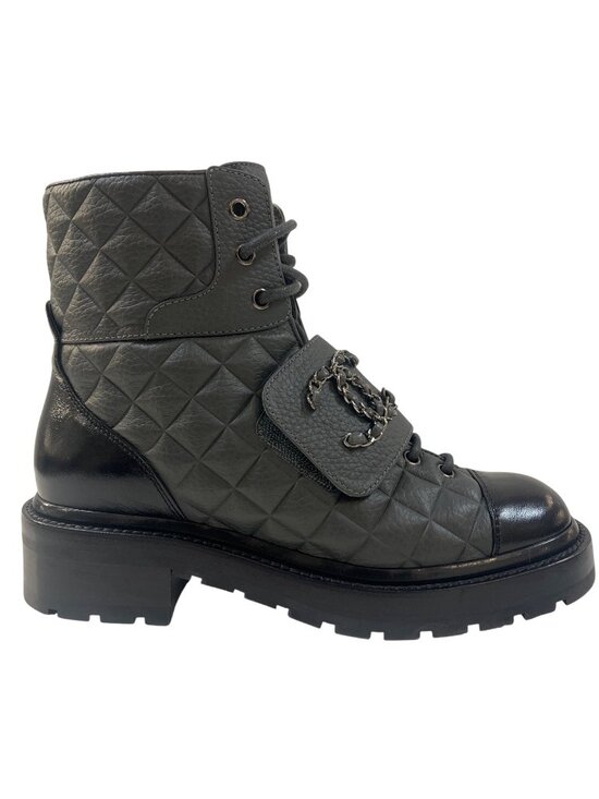 Chanel Shoes - B-8. Chanel Quilted Combat Boot IT 37 US 6.5 Gray Black